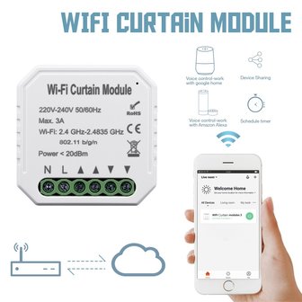 WiFi Smart Up and Down Schakelaar | Smart WiFi Open Dicht Schakelaar | Smart WiFi Inbouwschakelaar Up/Down| Voice Control werkt met Google Assistant en Amazon Alexa