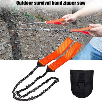 Portable Handkettingzaag Trekzaag Staal - Hand Kettingzaag 103cm - Outdoor Survival Nordic Pocket Saw - Incl heuptasje - Oranje