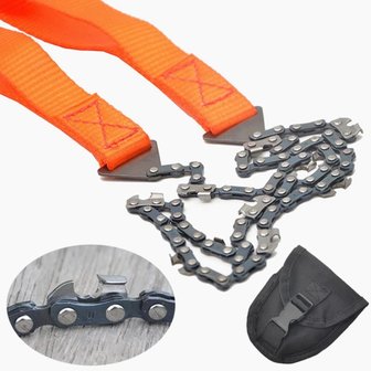 Portable Handkettingzaag Trekzaag Staal - Hand Kettingzaag 103cm - Outdoor Survival Nordic Pocket Saw - Incl heuptasje - Oranje